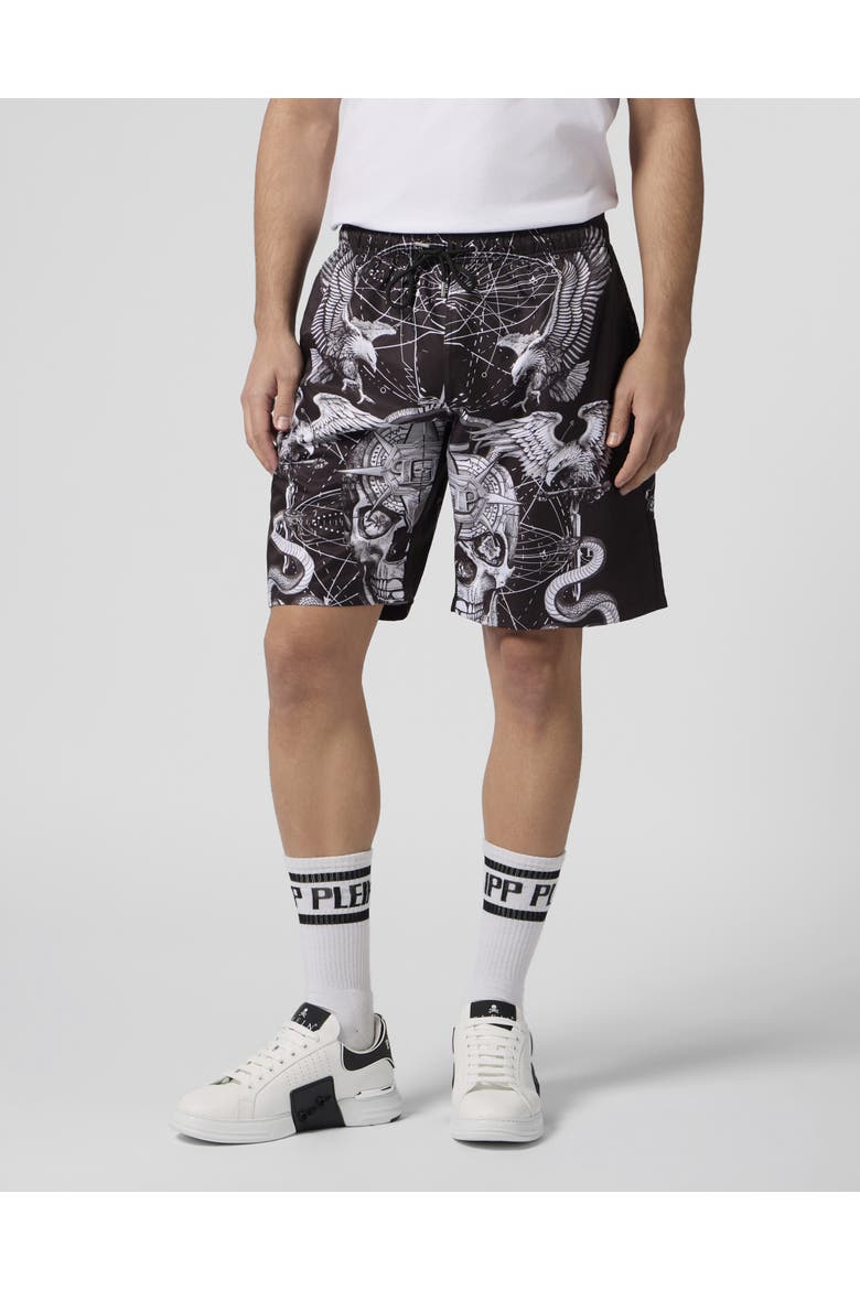 Nylon Shorts Tattoo Men, Main, color, black