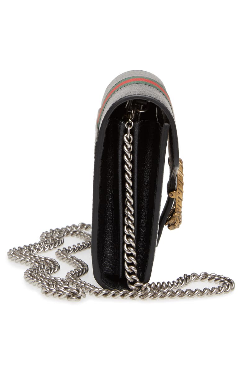 Gucci Web Stripe Leather Wallet on a Chain, Alternate, color, 