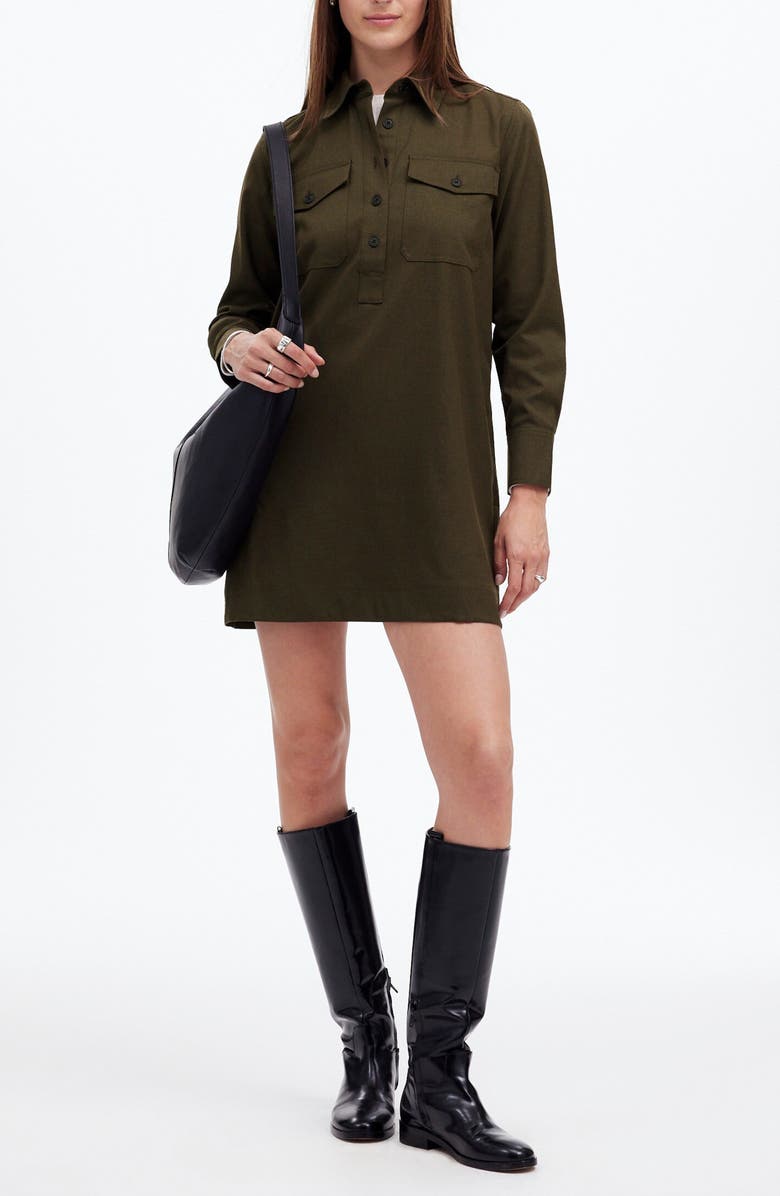 Madewell Twill Mini Shirtdress, Main, color, Dark Olive Melange