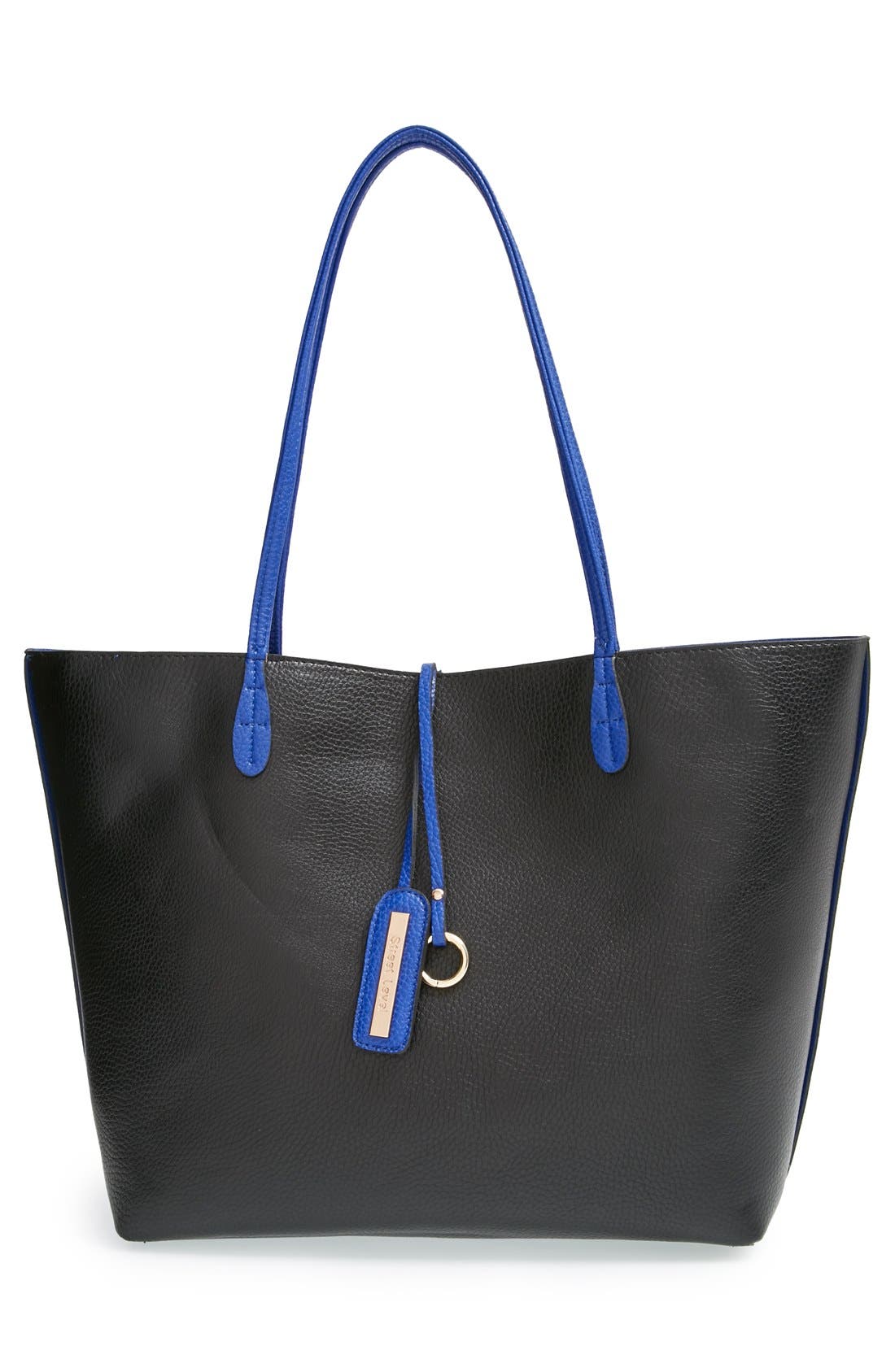Reversible Faux Leather Tote, Alternate, color, BLACK/ BLUE