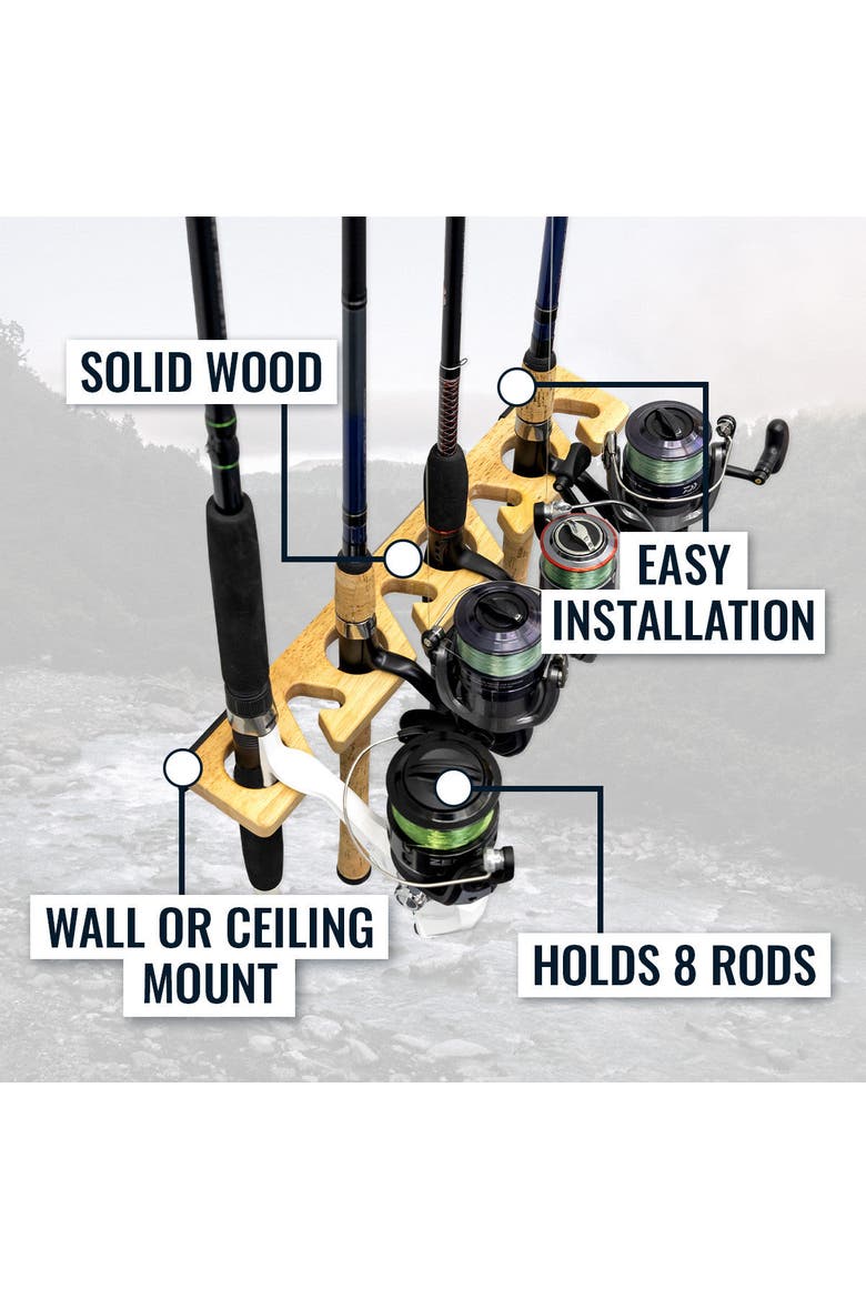 Stillwater Fishing Pole Storage Rack - Holds up to 8 Rods, Alternate, color, Rustic Wood