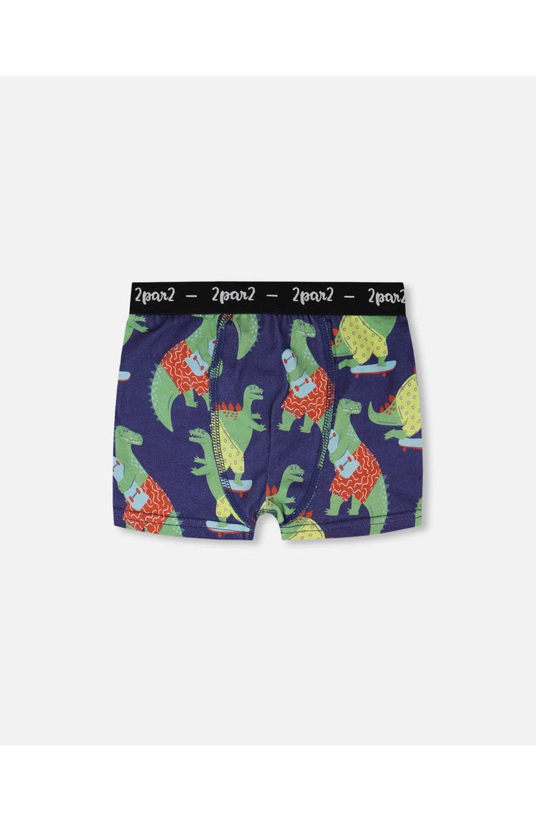 Deux par Deux Organic Cotton Dino Elastic Waist Boxer, Main, color, Blue Dino Print