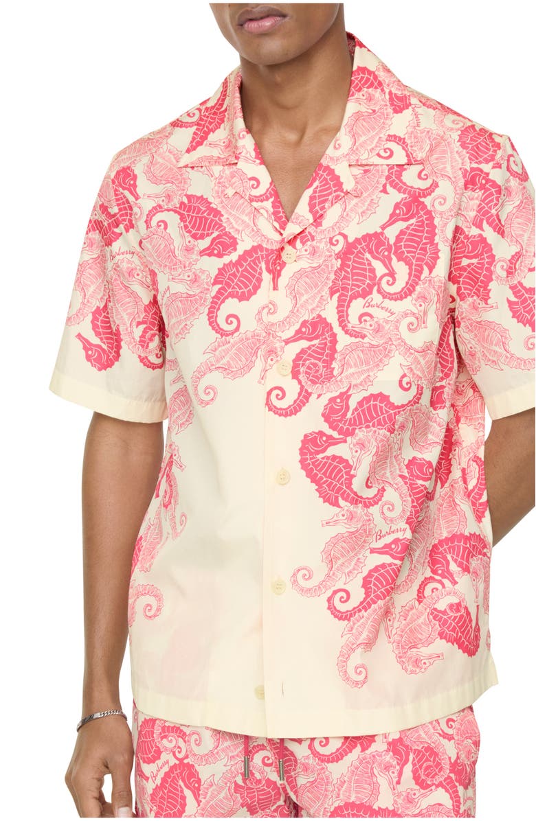 Burberry Relaxed Fit Seahorses Cotton Shirt, Main, color, Honeysuckle Pink