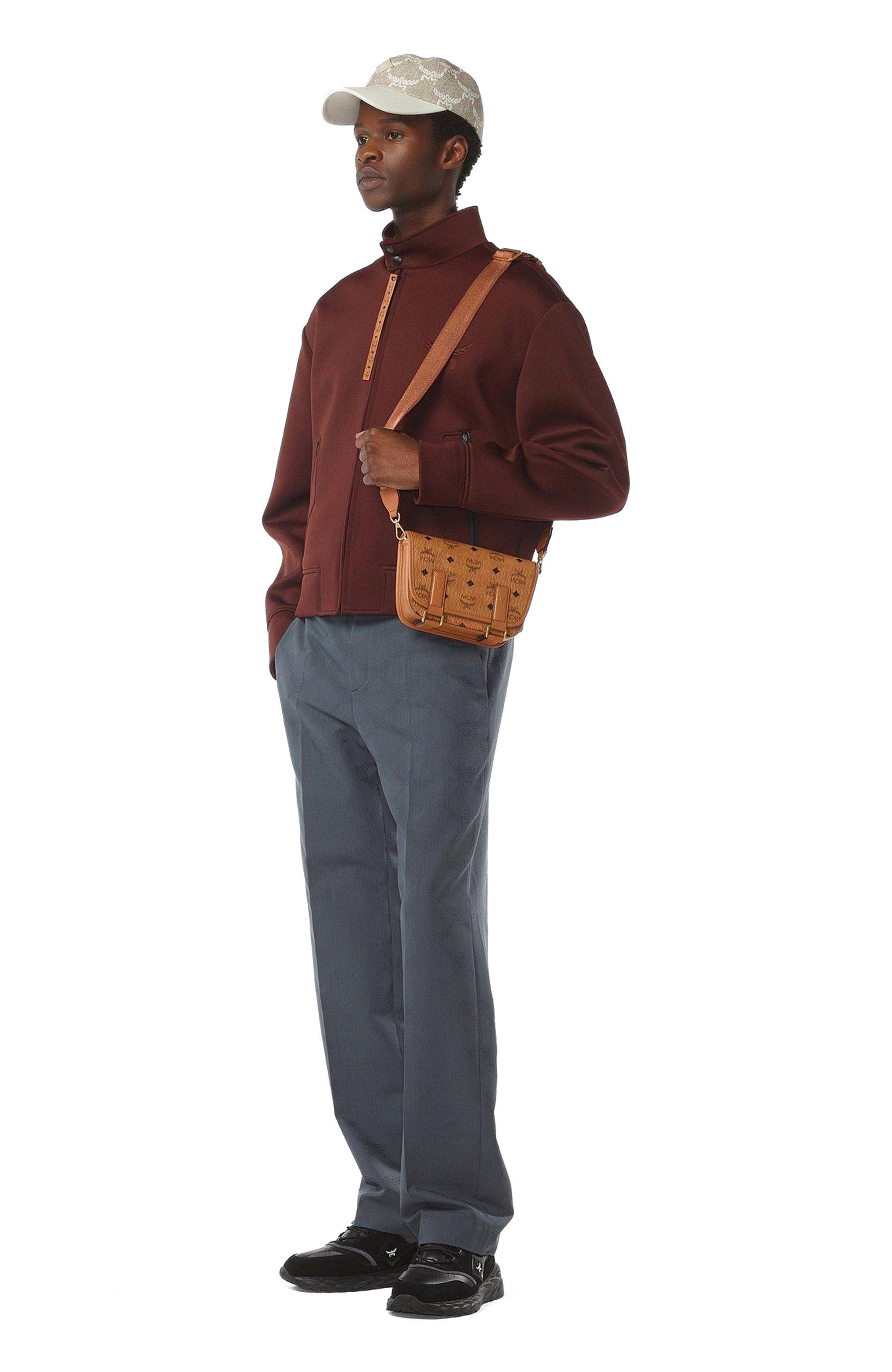 MCM Aren Messenger Bag in Visetos, Alternate, color, Cognac