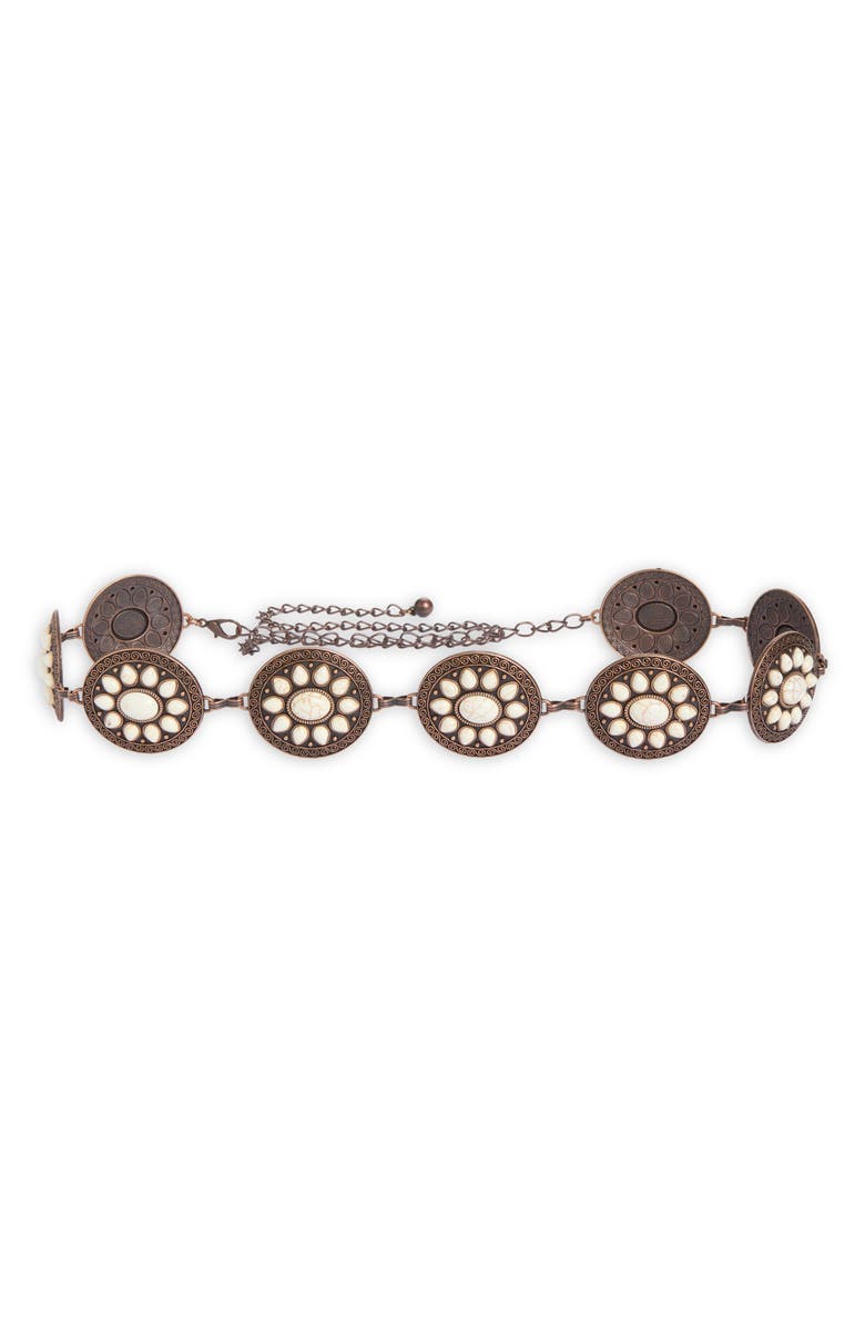 BP. Floral Metal Belt, Main, color, Brown- Ivory