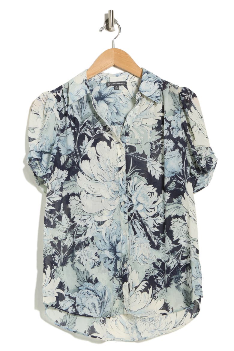 Patterned Pinch Sleeve Button-Up Shirt, Alternate, color, SOFT CLOUD VINTAGE FLORAL
