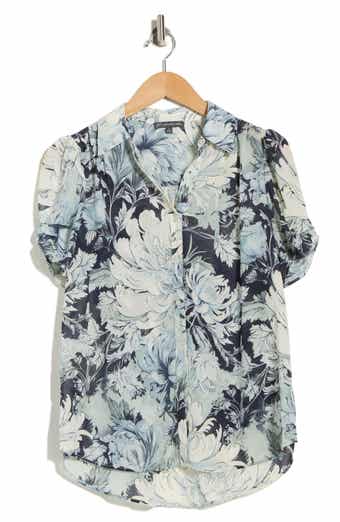 Adrianna Papell Patterned Pinch Sleeve Button-Up Shirt