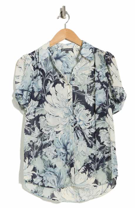 Adrianna Papell Patterned Pinch Sleeve Button-Up Shirt