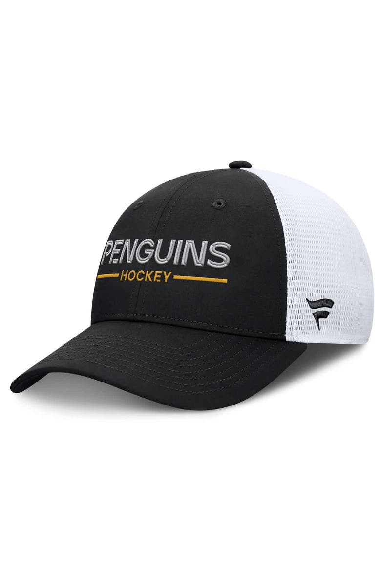 FANATICS Men's Fanatics Black/White Pittsburgh Penguins Authentic Pro Rink Lockup Adjustable Trucker Hat, Main, color, Black