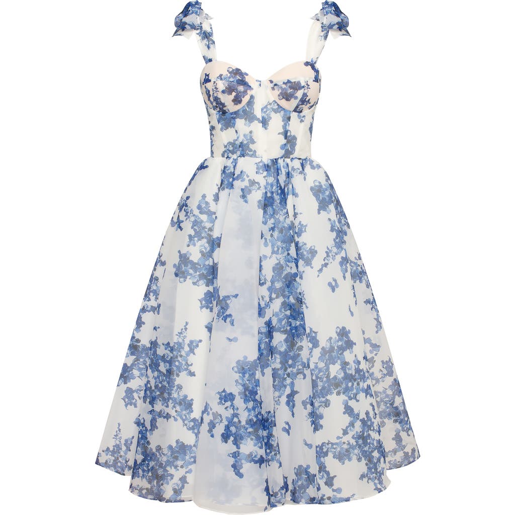 Milla Charming Blue Hydrangea-Patterned Organza Midi Dress in Blue-Navy  product