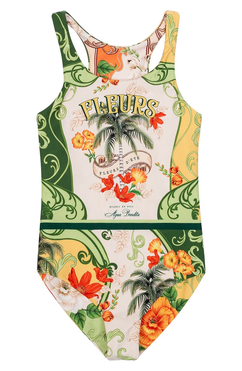 Agua Bendita Kids' Nate One-Piece Swimsuit, Main, color, Green