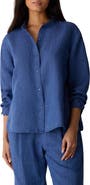 Eileen Fisher Mandarin Collar Long Sleeve Organic Linen Button-Up Shirt