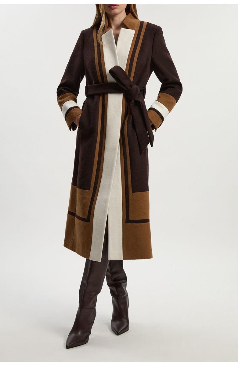 Karen Millen Brushed Wool Belted Midi Coat, Alternate, color, Chocolate