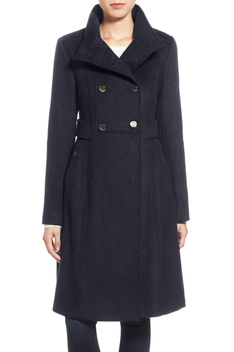 Wool Blend Long Military Coat, Main, color, NAVY