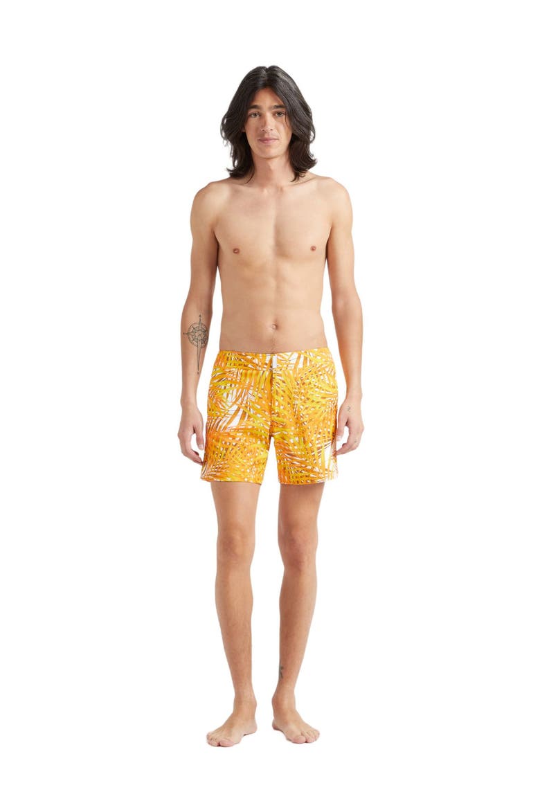 Men's Palm Leaves Stretch Flat Belted Swim Shorts, Main, color, MANGUE