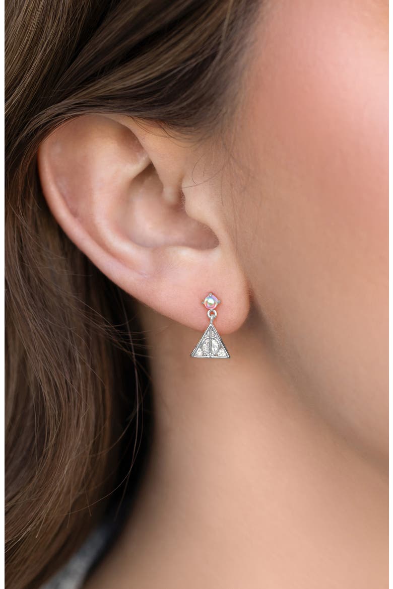 x Harry Potter™ Deathly Hallows Drop Earrings, Alternate, color, SILVER