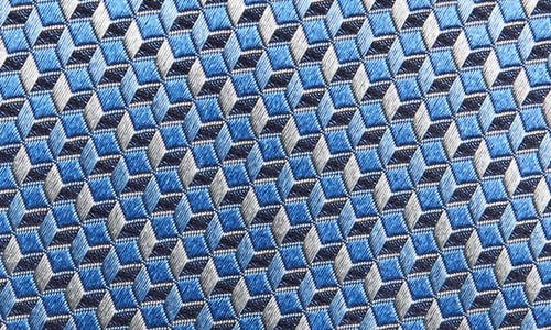 David Donahue Geometric Silk Tie In Blue