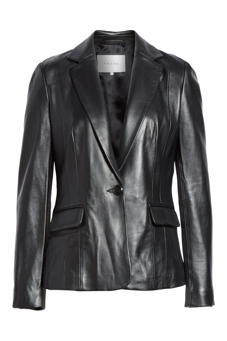 Schoolboy Leather Blazer, Alternate, color, NOIR