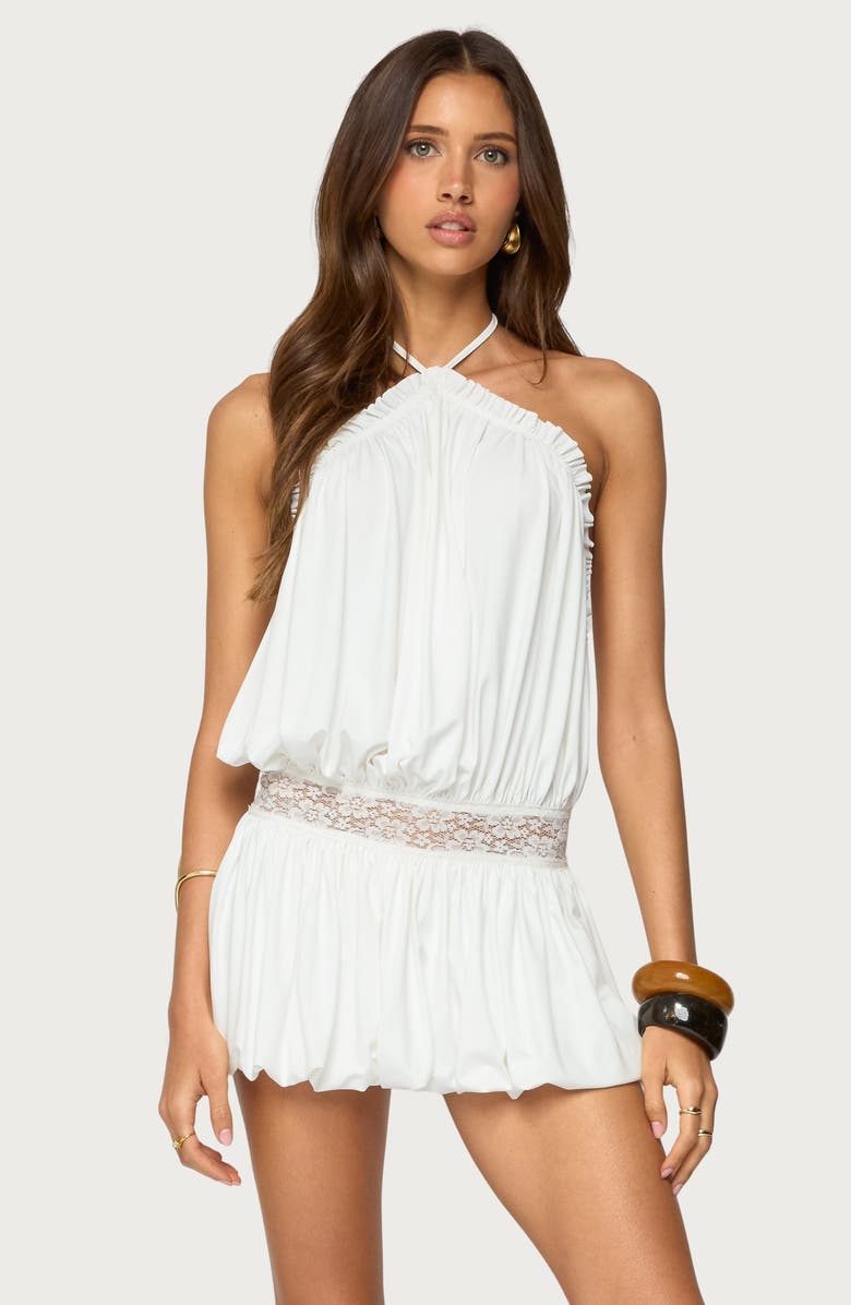 EDIKTED Aida Open Back Bubble Hem Minidress, Alternate, color, White