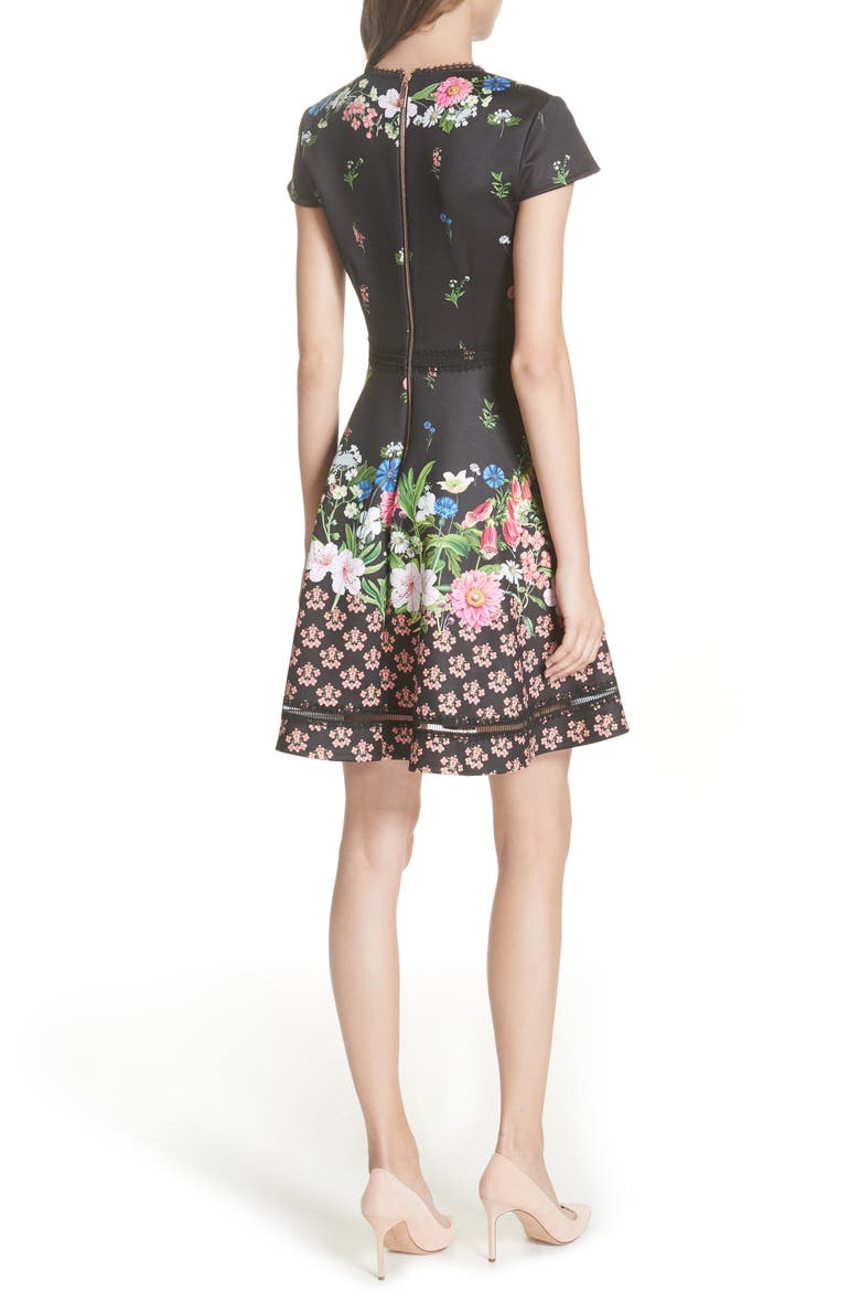 Daissie Florence Trim Skater Dress, Alternate, color, BLACK