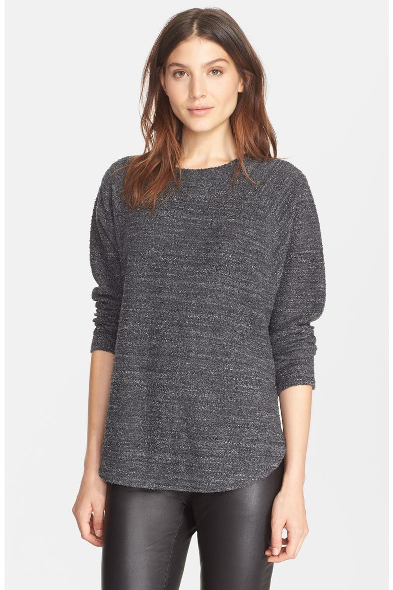 Textured Terry Raglan Sleeve Pullover, Main, color, HEATHER BLACK