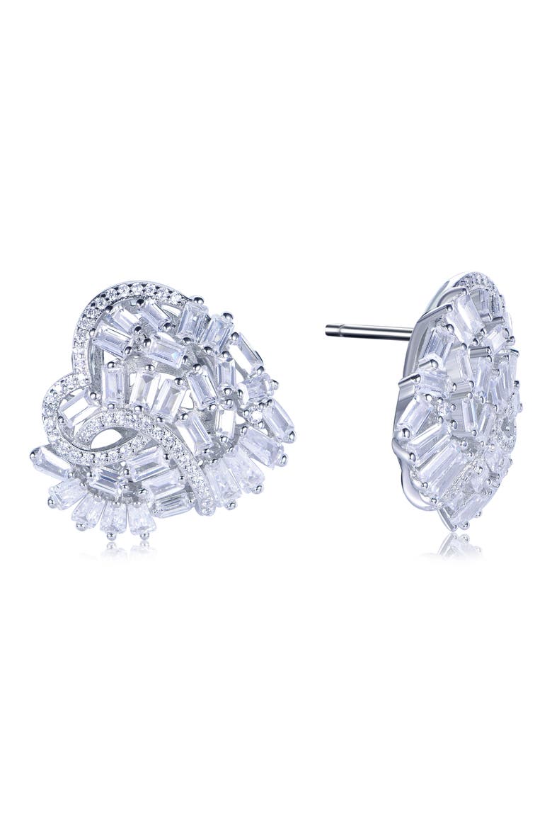 Cubic Zirconia Cluster Heart Stud Earrings, Alternate, color, WHITE