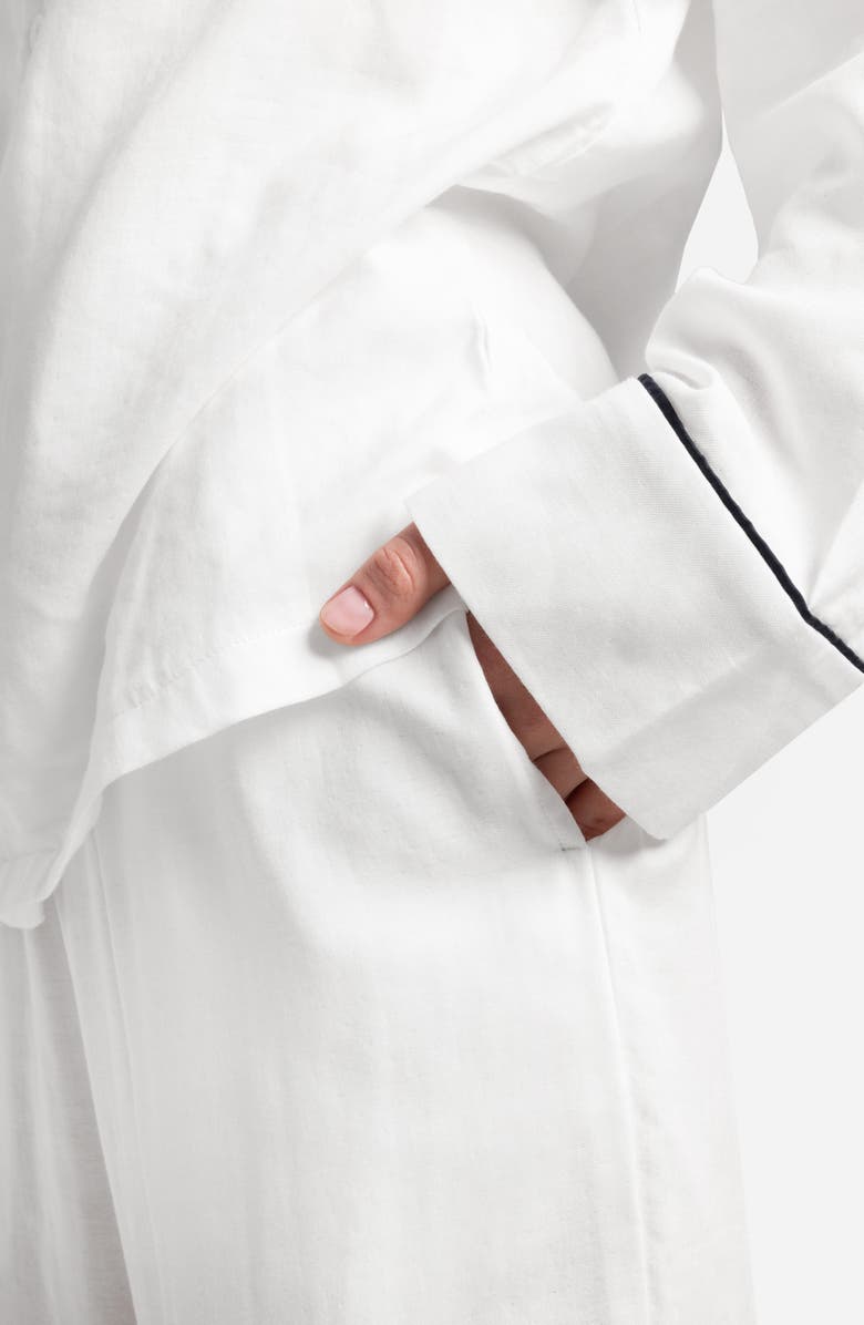 Sunday Citizen Gender Inclusive Piped Cotton Blend Pajamas, Alternate, color, White