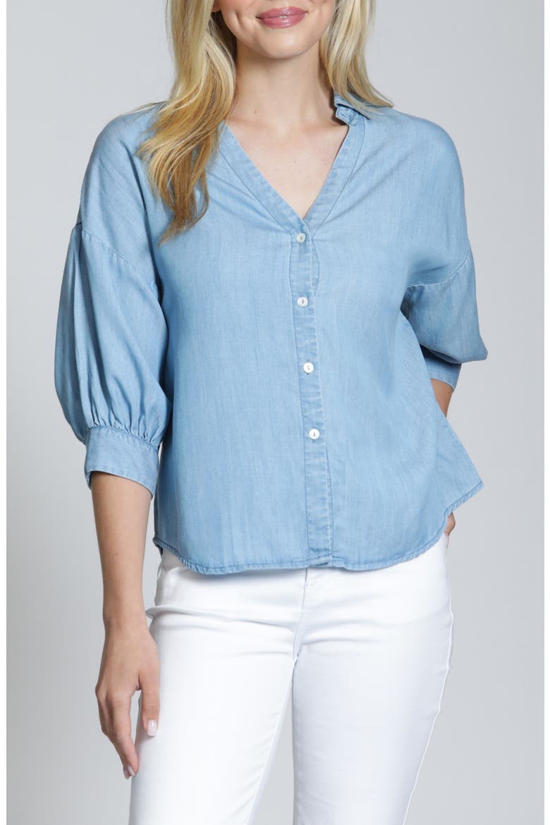 Blouson Sleeve Woven Shirt, Main, color, LIGHT INDIGO