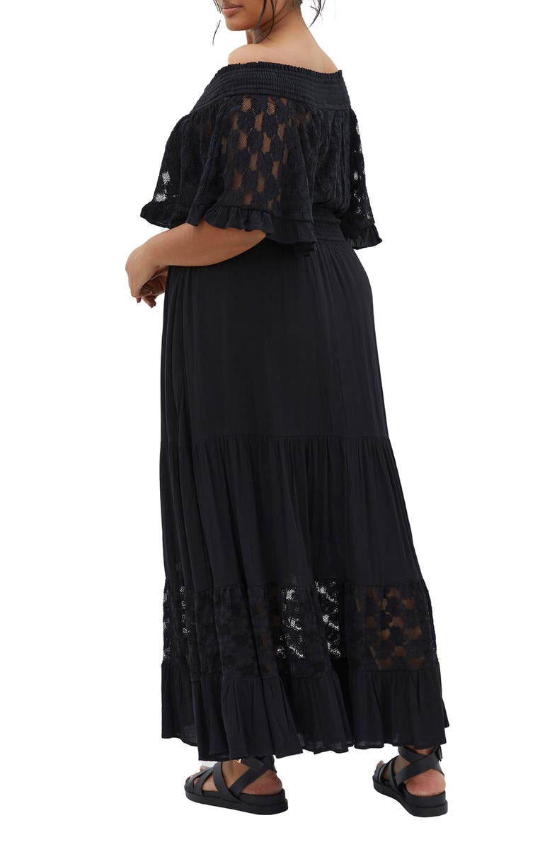 City Chic Spellbound Off the Shoulder Lace Maxi Dress, Alternate, color, Black