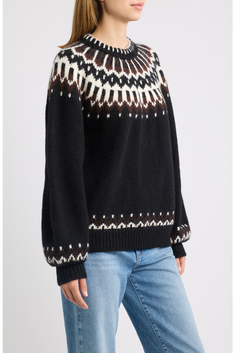 Field Fair Isle Crewneck Sweater, Alternate, color, BLACK ABERDEEN FAIR ISLE