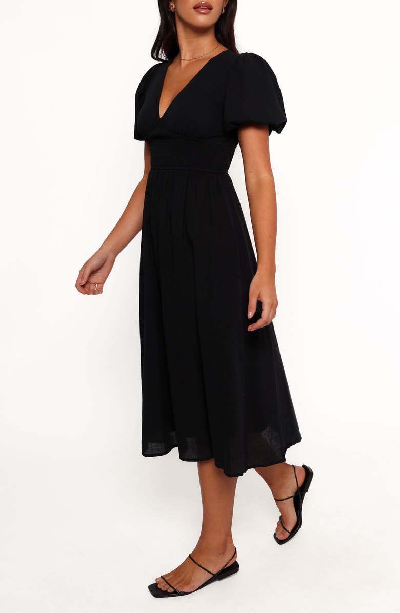 Petal & Pup Ronnie Puff Sleeve Midi Dress, Alternate, color, Black