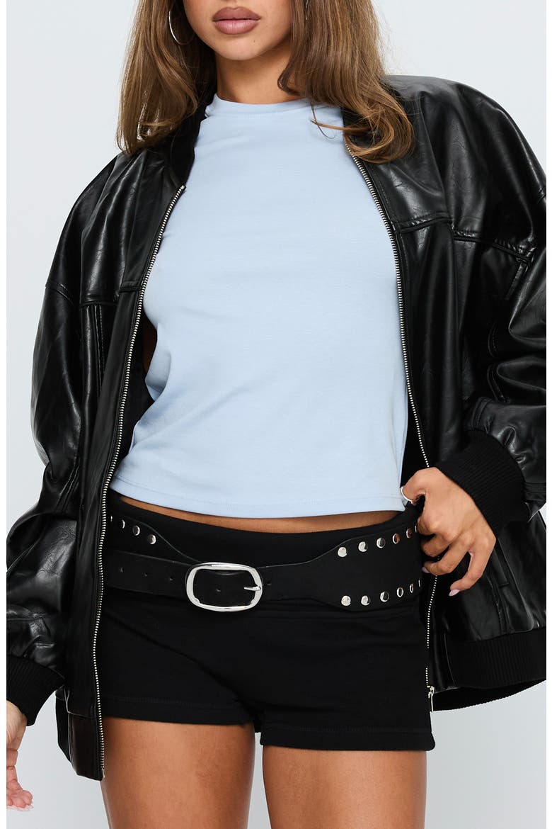 Believe It Faux Leather Bomber Jacket, Main, color, BLACK