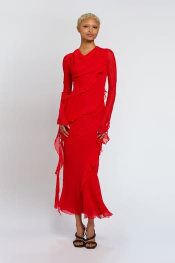 daska chiffon ruffle maxi dress Daska Chiffon Ruffle Maxi Dress in Bubblegum Pink