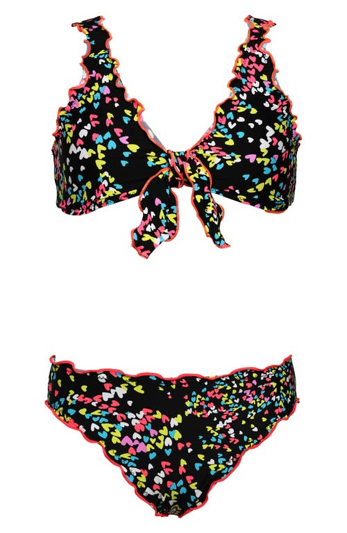 Hobie Kids' Hearts Merrow Lettuce Edge Two-Piece Swimsuit in Black  product