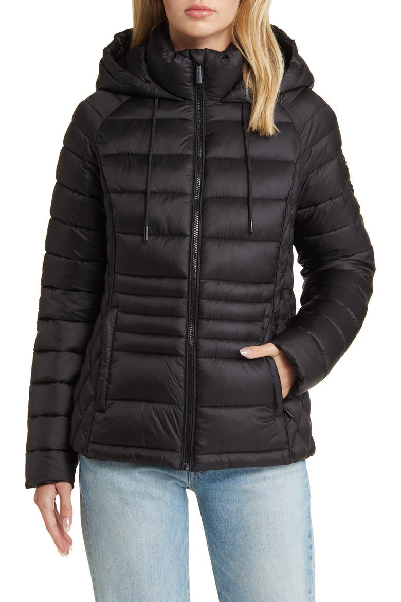 Lightweight Hooded Puffer Jacket, Main, color, BLACK
