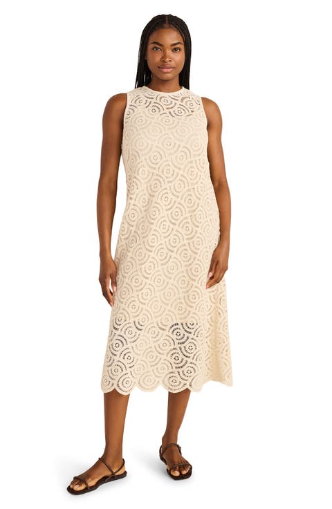 Cotton Crochet Scalloped Midi Dress