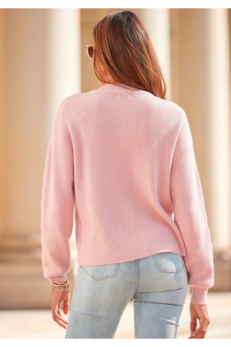 Ribbed Button Up Sweater, Alternate, color, Mauve