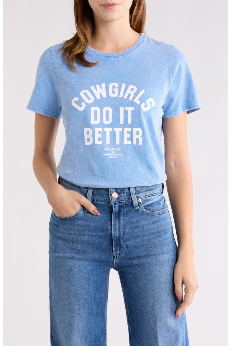Garment Dyed Cotton Graphic Shrunken T-Shirt, Main, color, BLUE SLATE/ WHITE