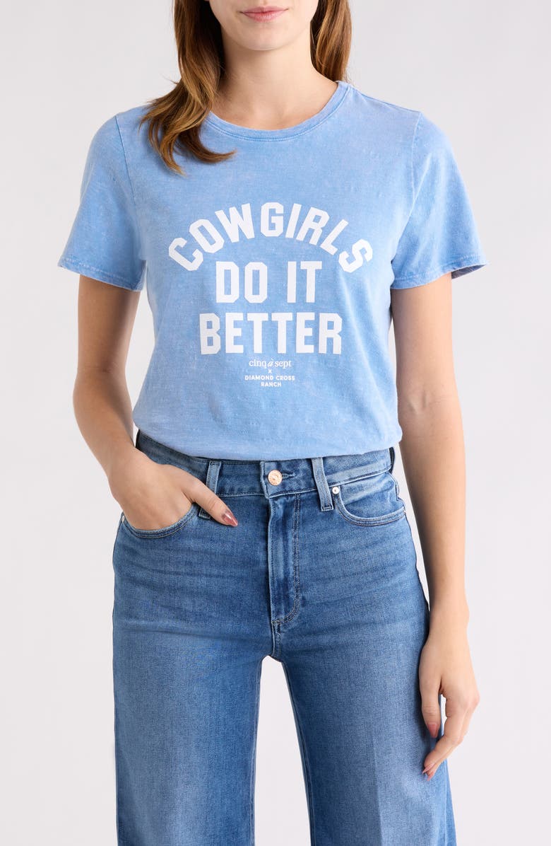 Cinq à Sept Garment Dyed Cotton Graphic Shrunken T-Shirt, Main, color, Blue Slate/ White