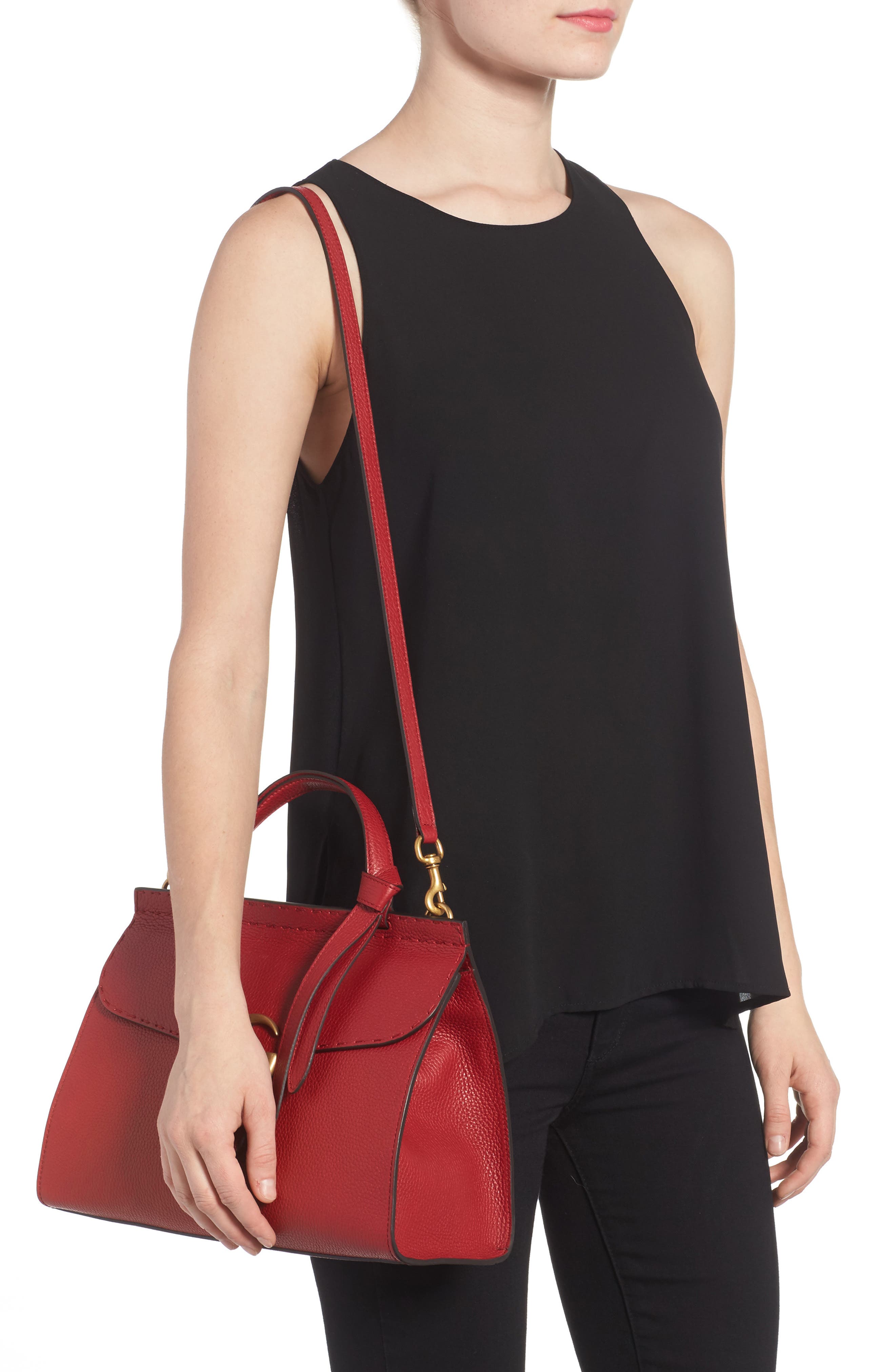 Gucci GG Marmont Top Handle Leather Satchel, Alternate, color, 