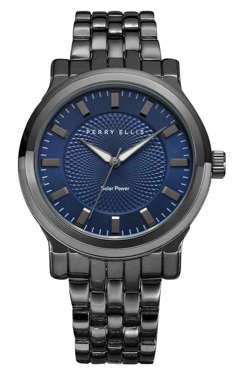 Perry Ellis Solar Mesh Strap Watch, Main, color, Gunmetal
