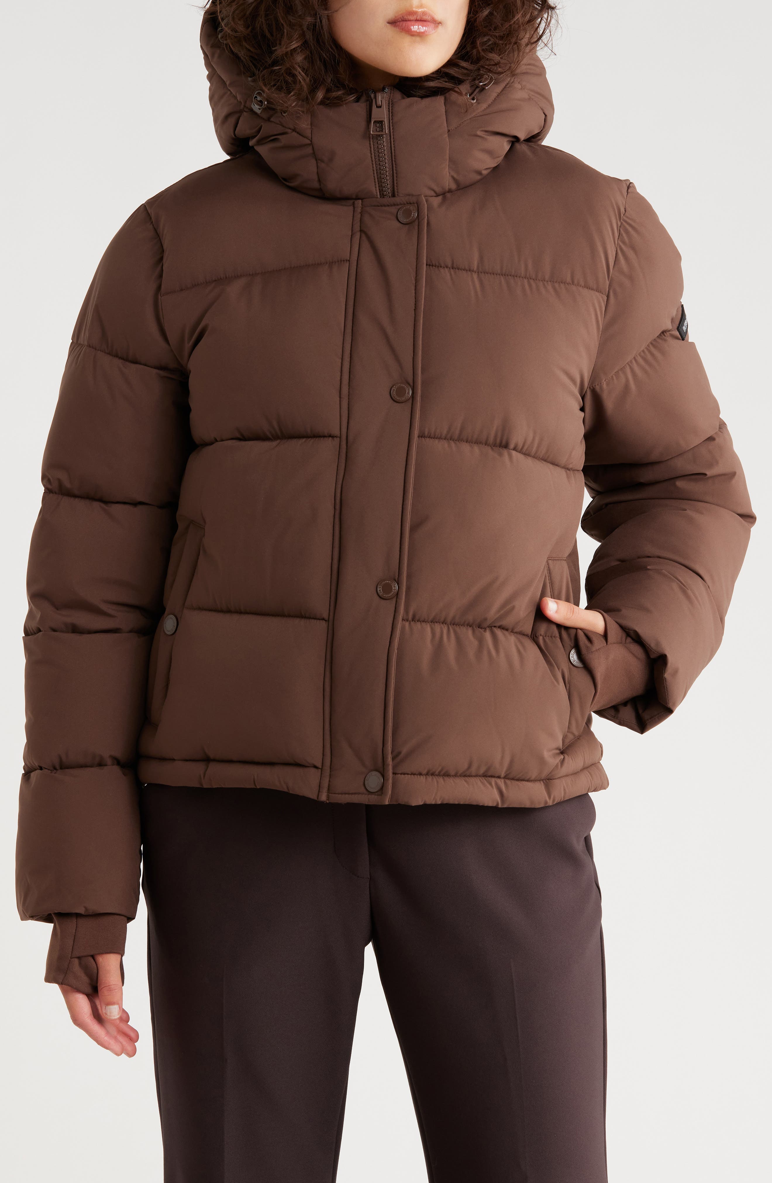 BCBGeneration Missy Hooded Water Resistant Crop Puffer Jacket