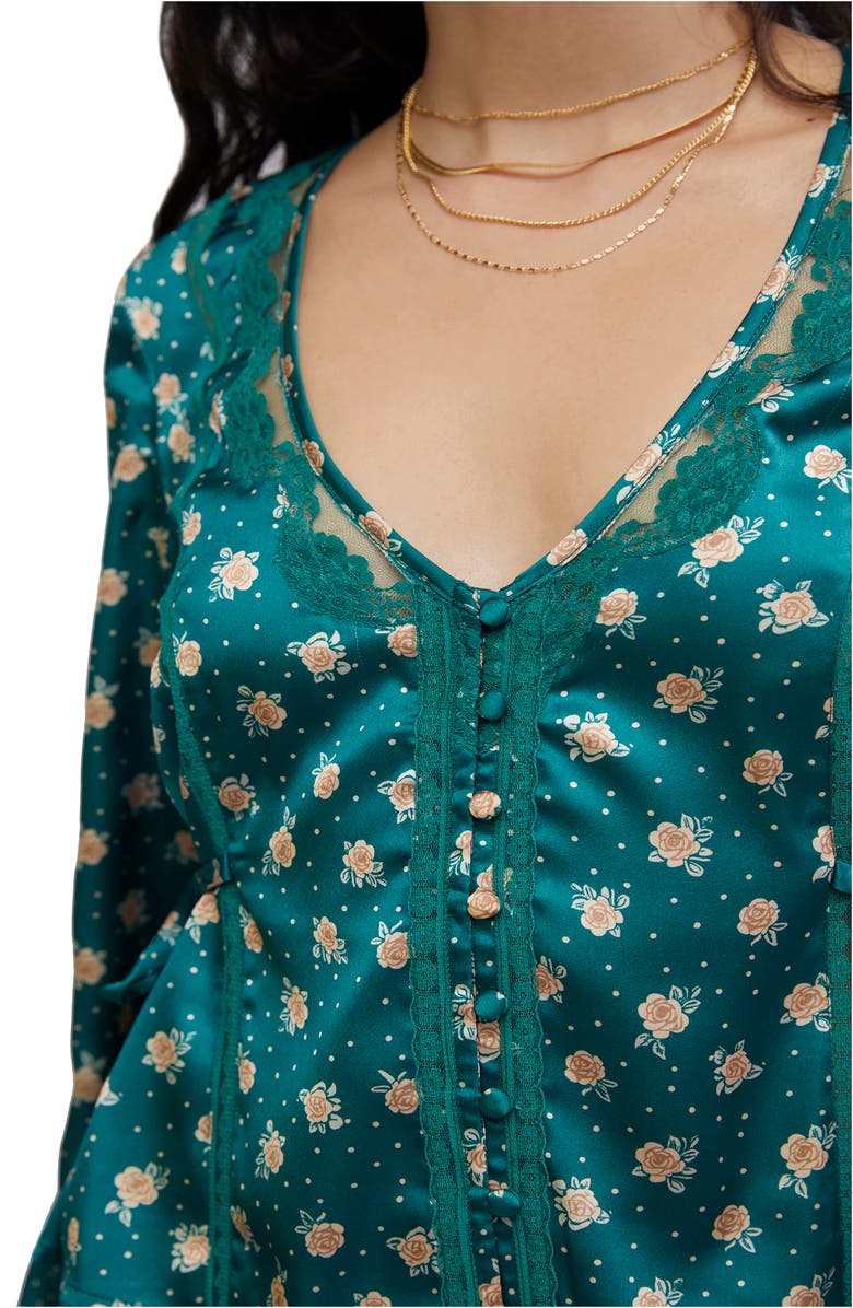 Free People Field of Roses Satin & Lace Top, Alternate, color, Green Combo