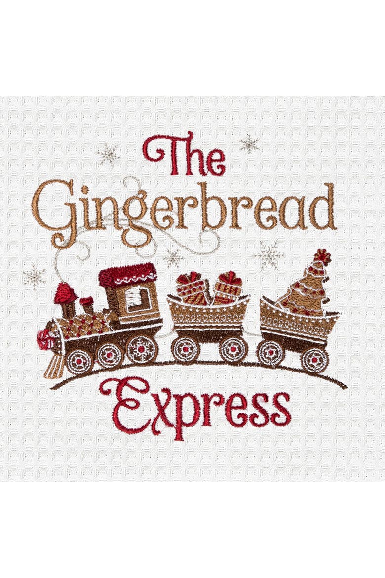 The Gingerbread Train Express Embroidered Baking Towel, Alternate, color, Brown