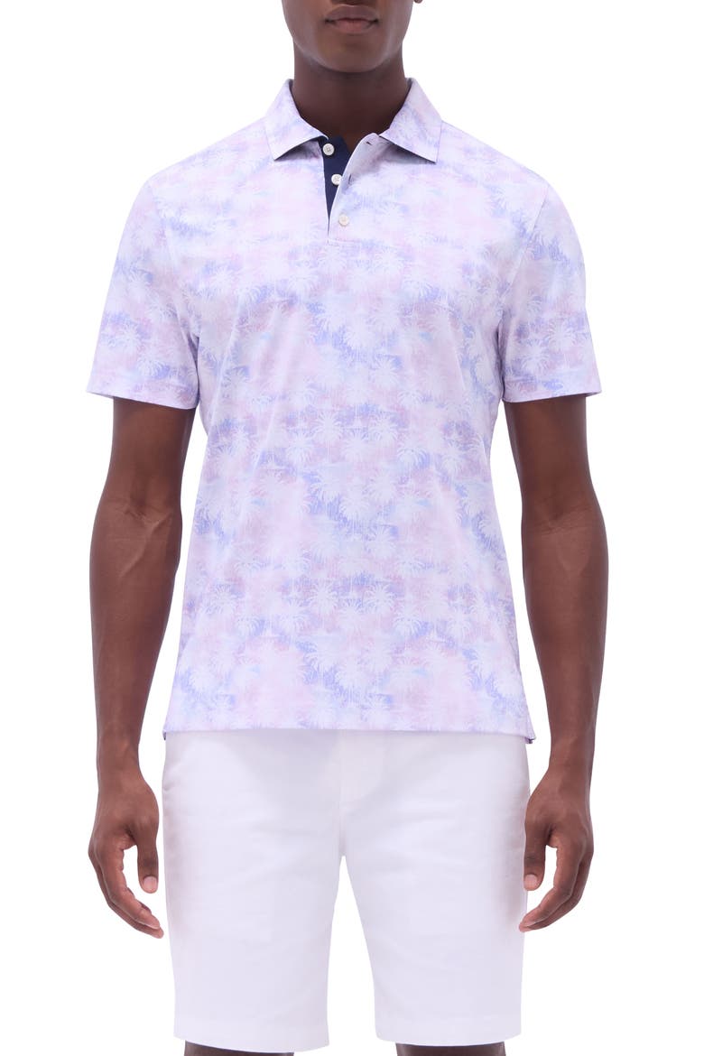 Hendrix Digital Palm Print Pima Cotton Polo, Main, color, PINK