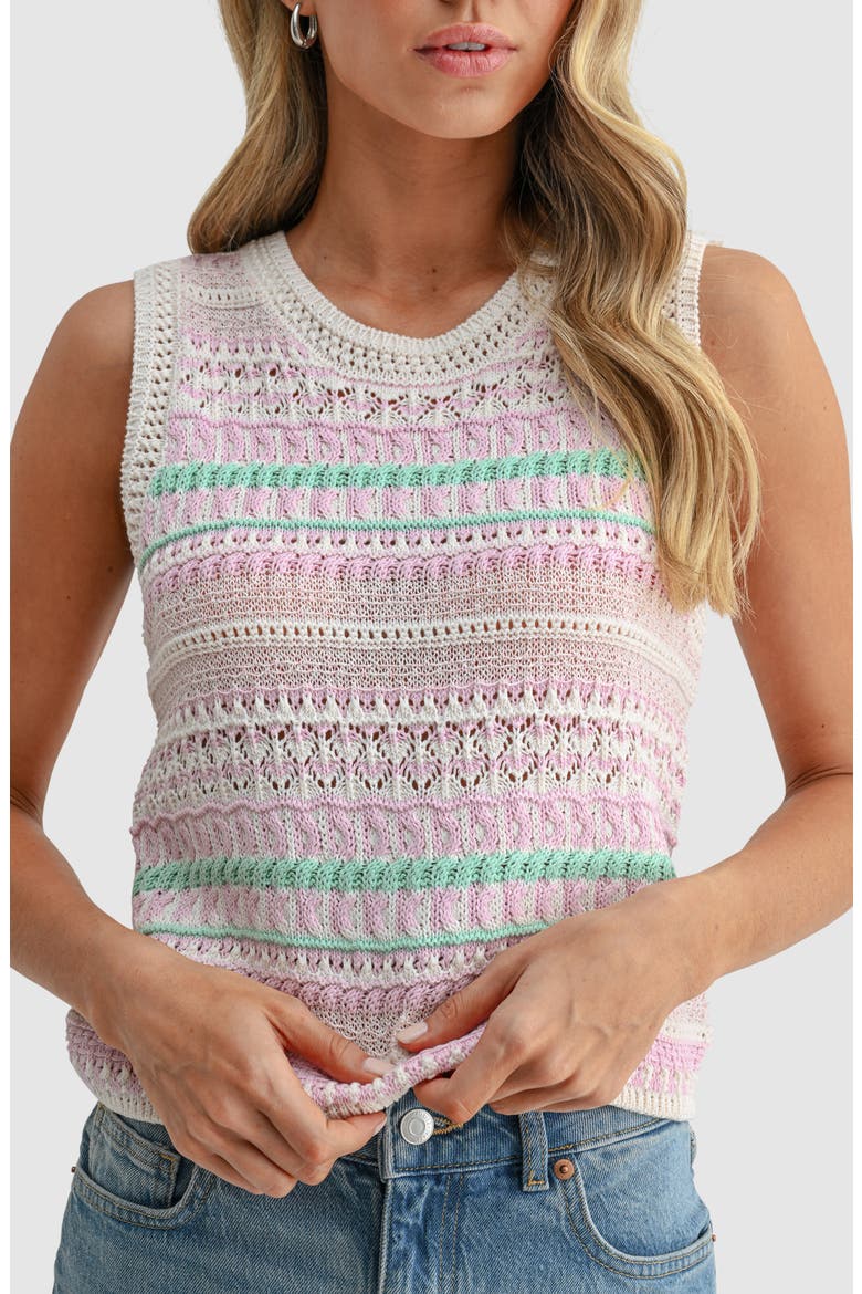 Striped Crochet Sweater Tank, Alternate, color, CREAM PINK