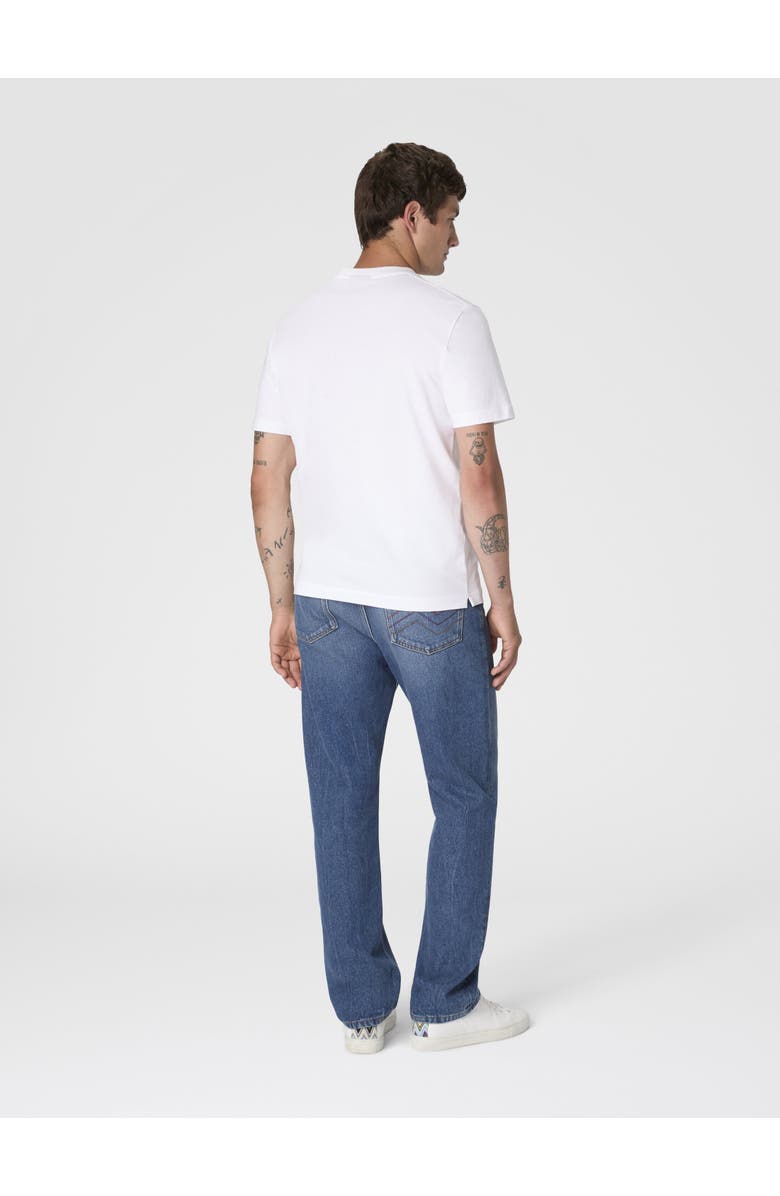 UM Crew-neck Cotton T-shirt With Wave Print And Logo, Alternate, color, White & Blue