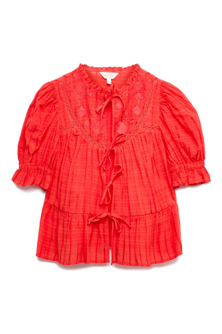 Embroidered Tie Front Top, Alternate, color, BRIGHT ORANGE