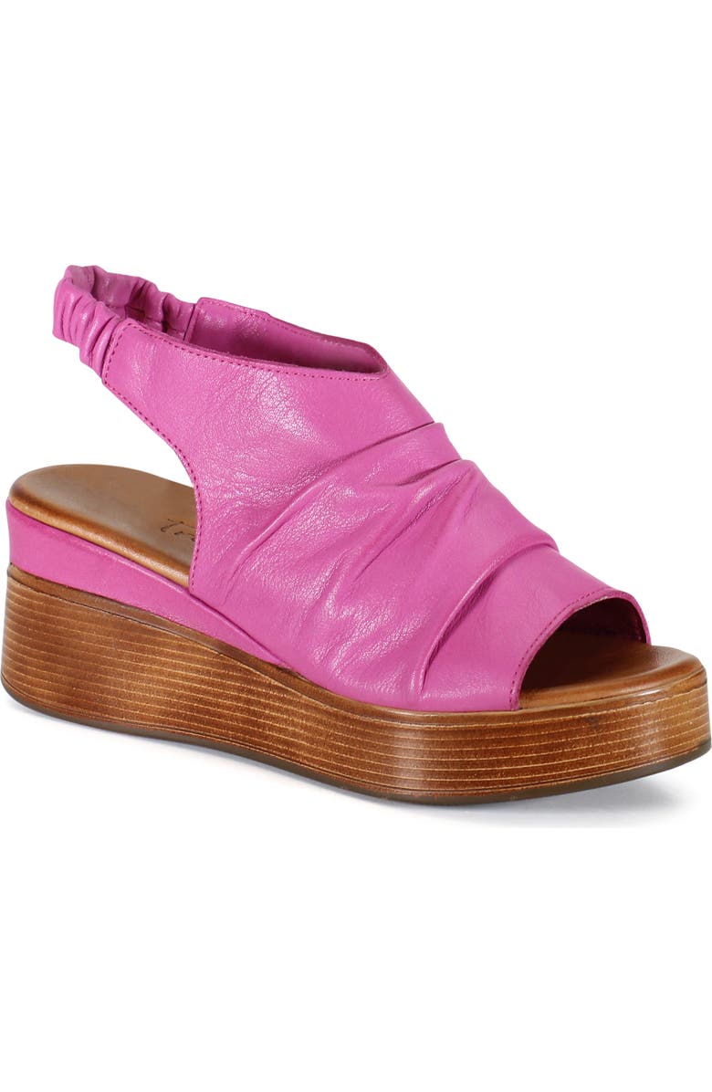 DibaTrue SMALL TOWN Ruched Leather Slingback Wedge, Main, color, Fushia