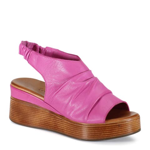 SMALL TOWN Ruched Leather Slingback Wedge